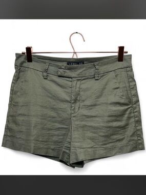 Level 99 Linen Blend Shorts Womens 27 Sage Green High Rise Tailored Flaw